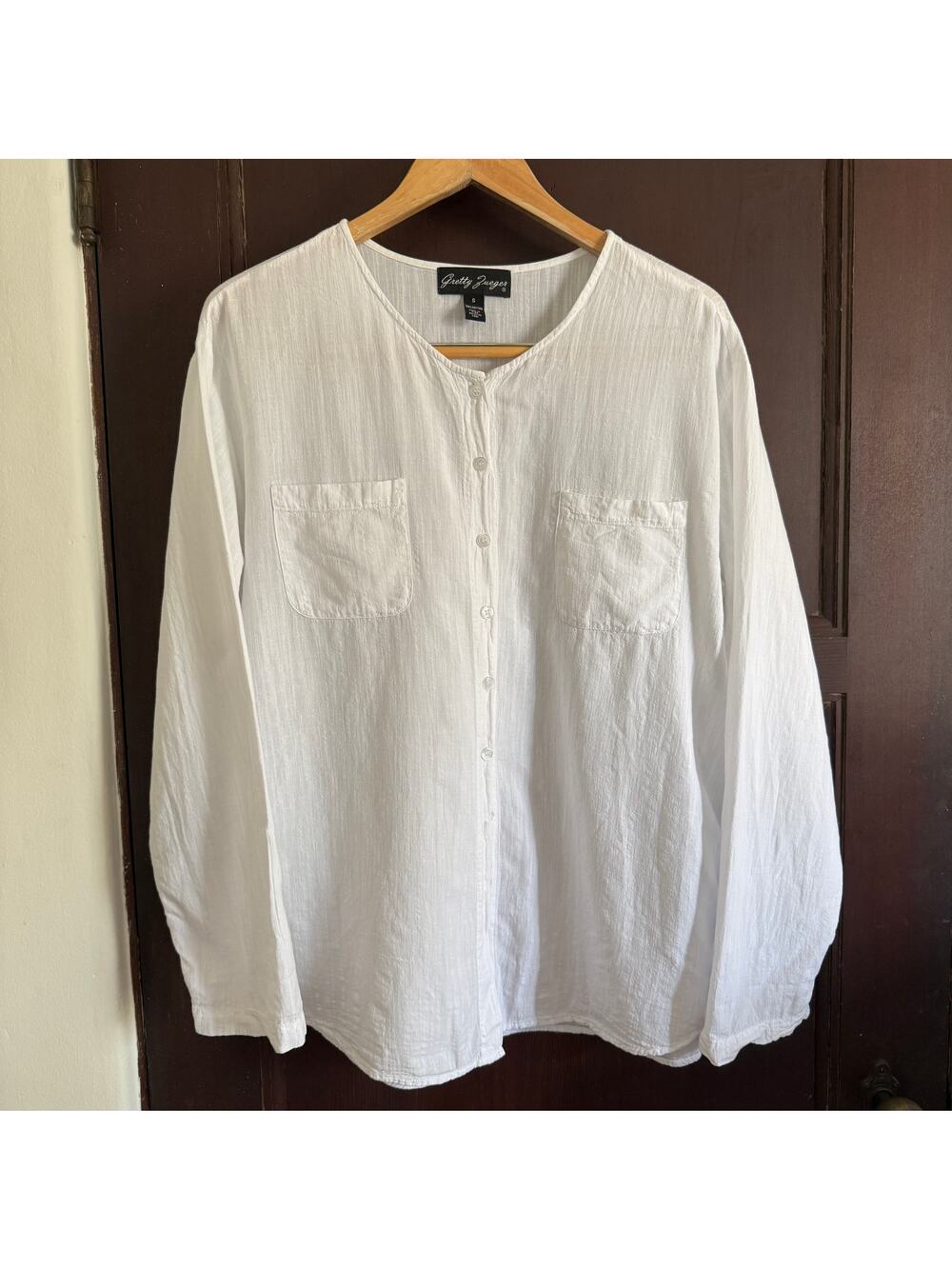 GRETTY ZUEGER | White Textured Cotton Button Down Oversized Blouse | Small